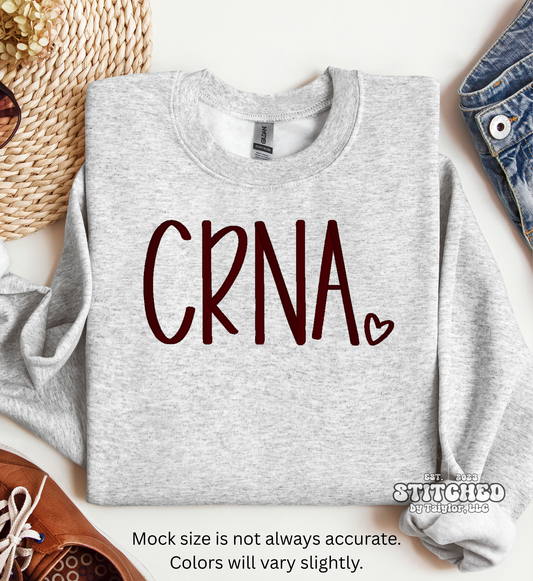 CRNA Heart | Embroidered Tee | Embroidered Crewneck