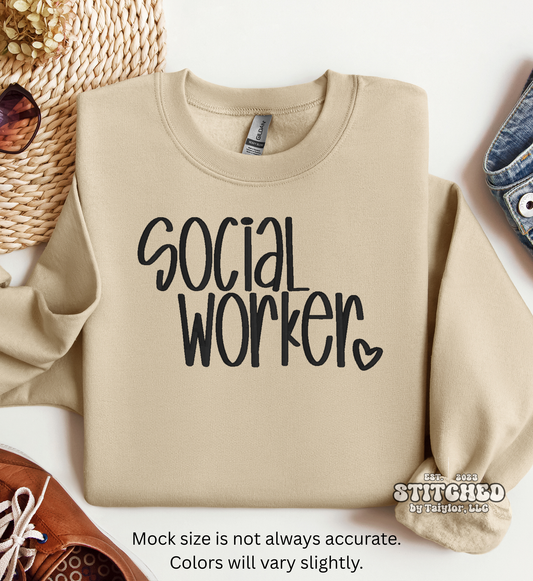 Social Worker Heart | Embroidered Tee | Embroidered Crewneck