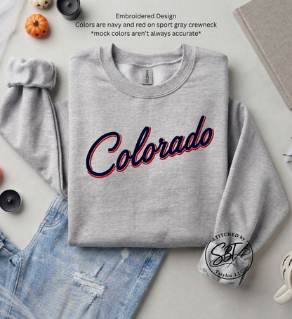 Colorado Shadow Script | Embroidered Tee | Embroidered Crewneck