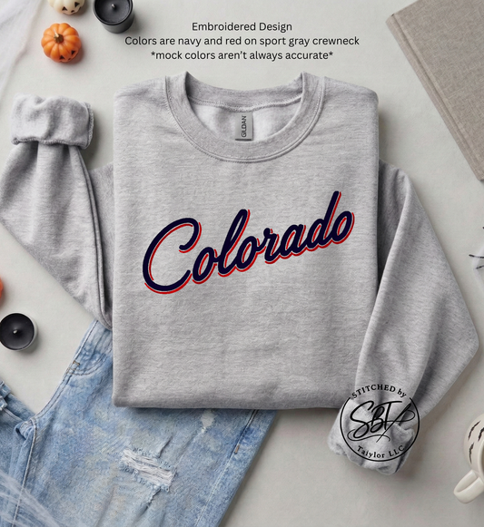 Colorado Shadow Script | Embroidered Tee | Embroidered Crewneck