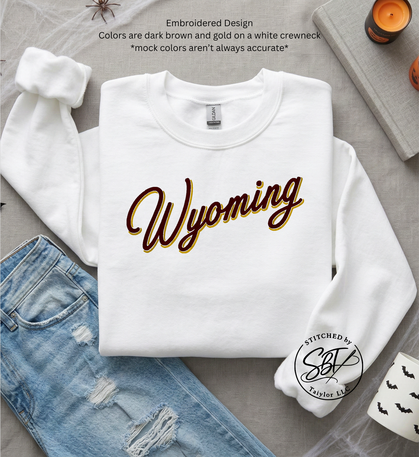 Wyoming Shadow Script | Embroidered Tee | Embroidered Crewneck