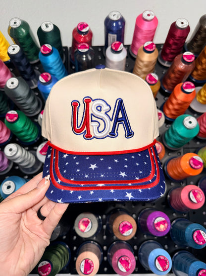 RTS Red White & Blue Stars Trucker Hat | USA | Puff Embroidered