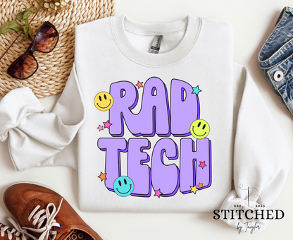 Rad Tech - purple smiley faces (printed)