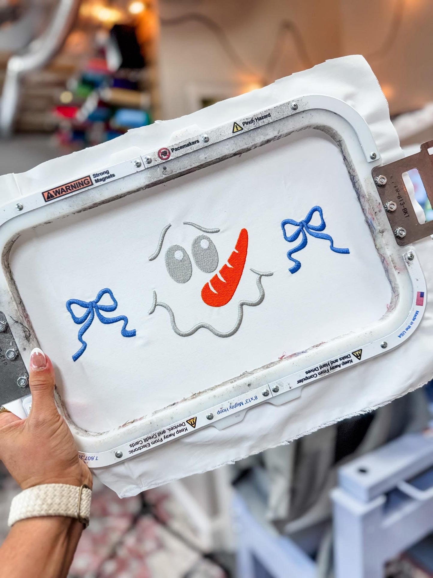 Snowman and Bows - Embroidered