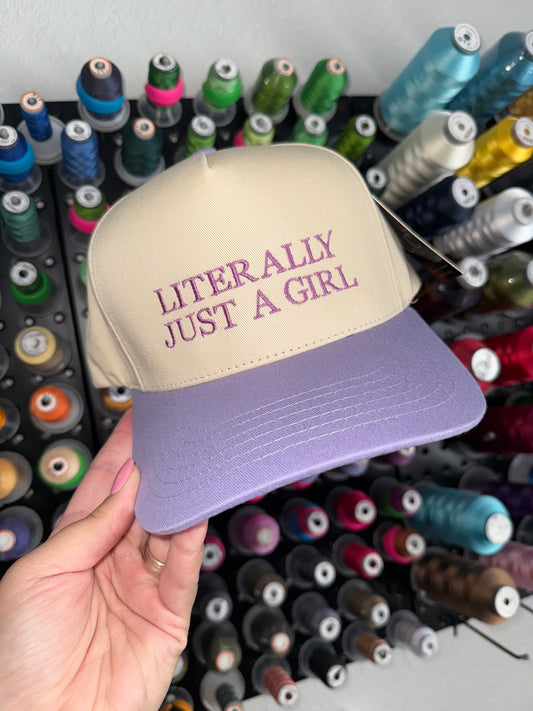 LITERALLY JUST A GIRL Lavender Trucker Hat
