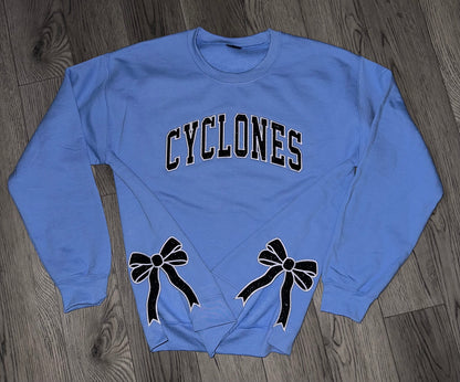 CYCLONES Glitter Crewneck with Split Bow Design - EMBROIDERED