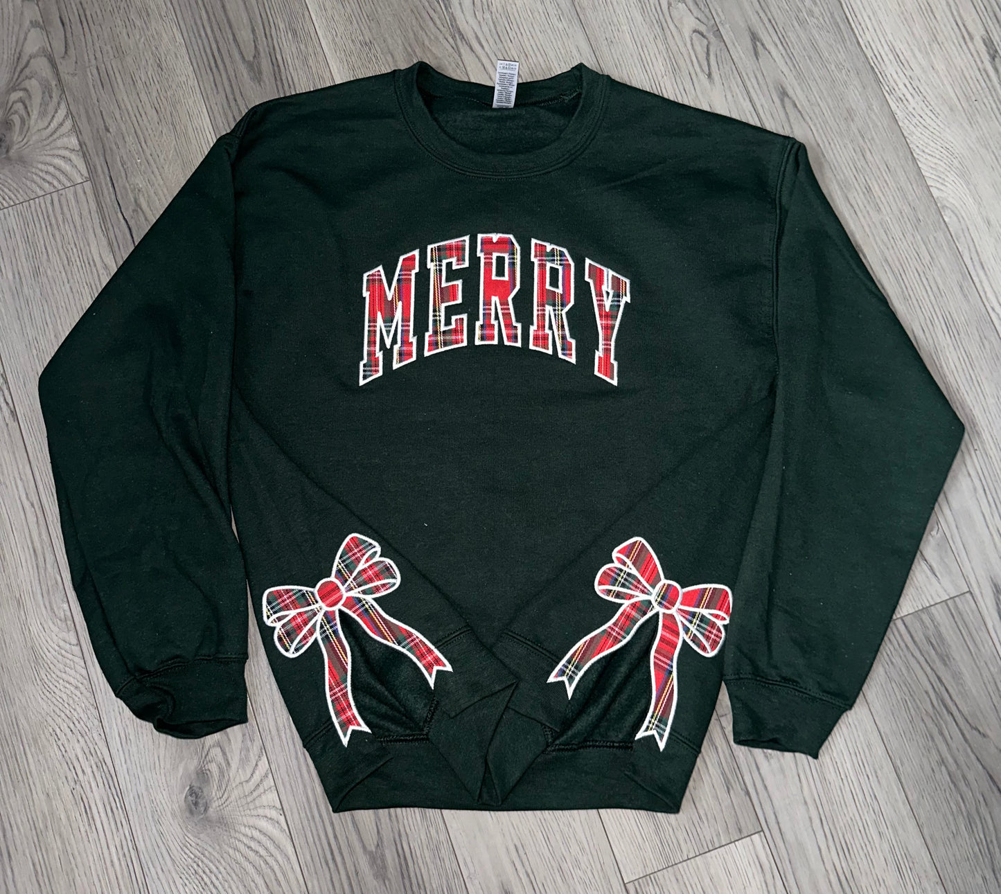MERRY Crewneck with OPTIONAL Split Bow Design - EMBROIDERED