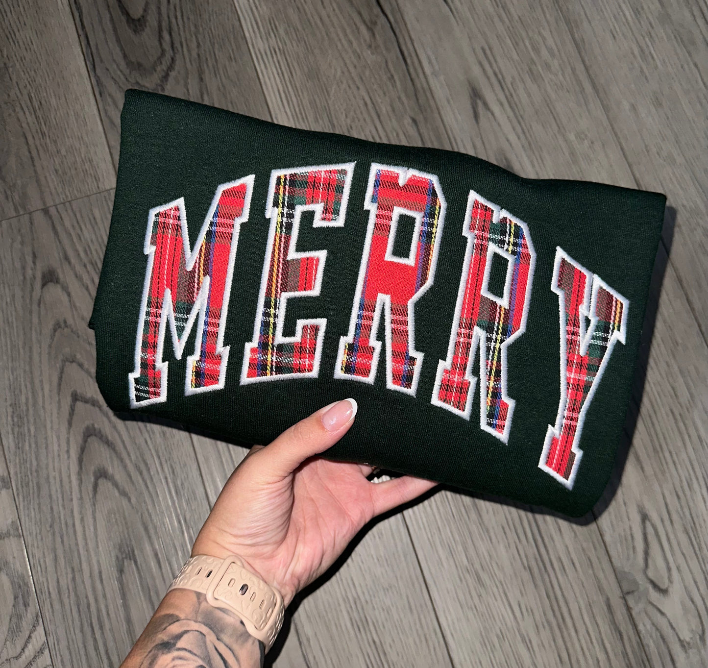MERRY Crewneck with OPTIONAL Split Bow Design - EMBROIDERED