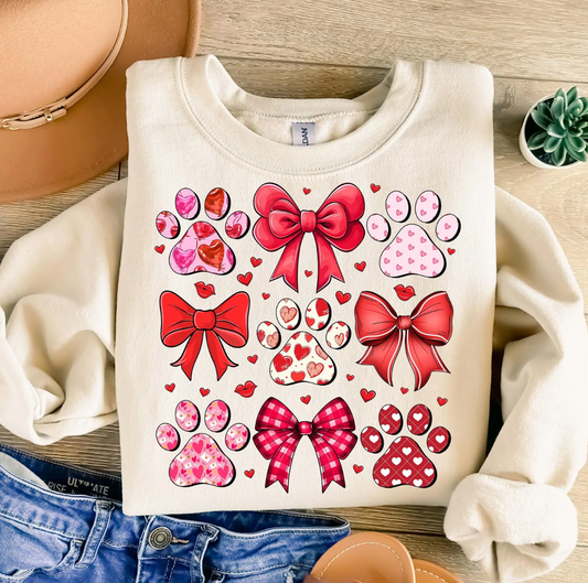 Valentine's Day Paw Prints and Bows (printed)