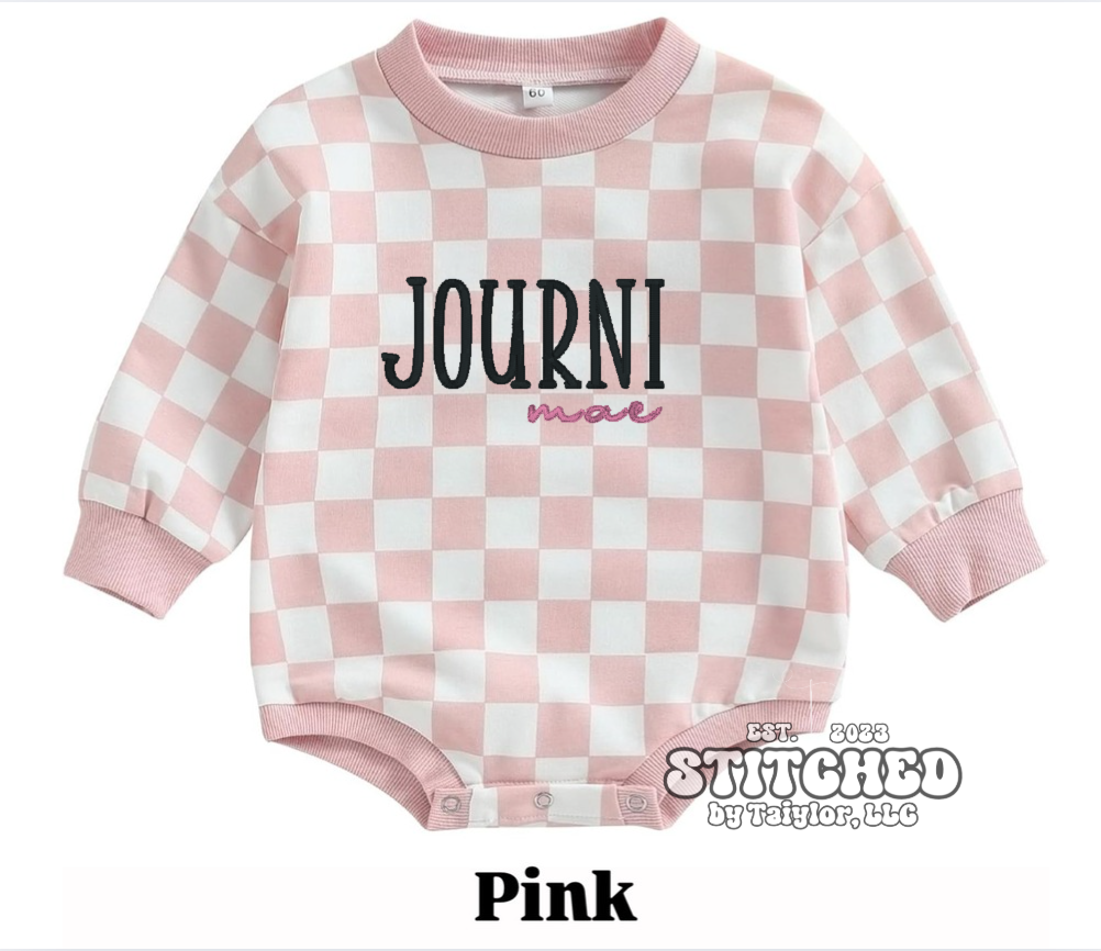 Checkered Onesie with Name - Embroidered