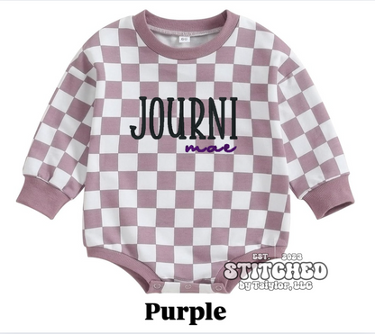 Checkered Onesie with Name - Embroidered