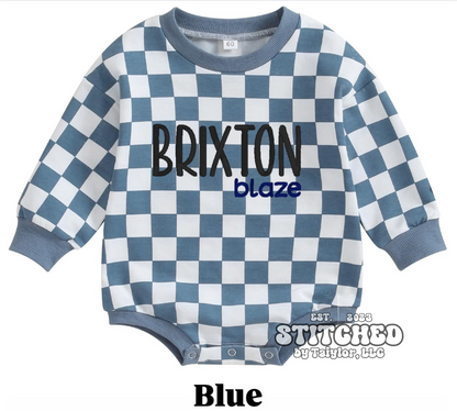Checkered Onesie with Name - Embroidered