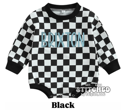 Checkered Onesie with Name - Embroidered