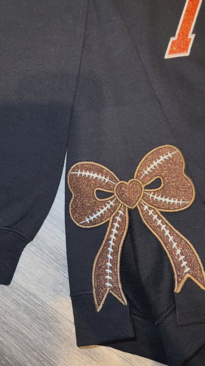 Glitter Football Split Bow Sweatshirt with Team Name on Front Chest (please read caption)