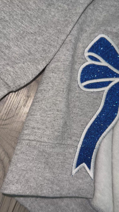 Glitter Split Bow Sweatshirt with CUSTOM Name on Front Chest (please read caption)