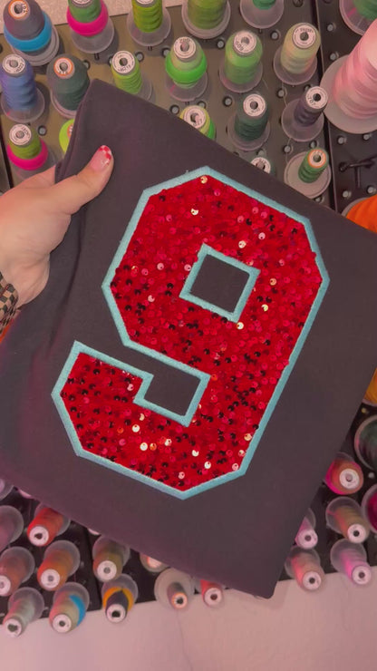 Sequin Number | Embroidered Tee | Embroidered Crewneck