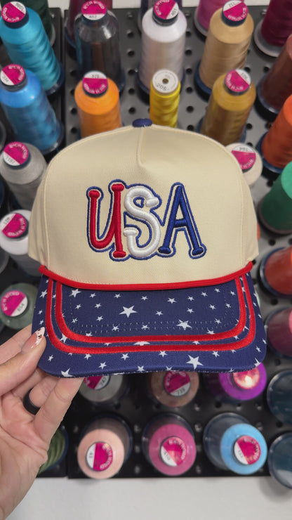RTS Red White & Blue Stars Trucker Hat | USA | Puff Embroidered